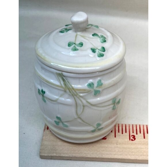 Belleek Ireland Shamrock Barrel Marmalade Jar Bowl with Lid 6th Mark 1975 - 1980 - Picture 6 of 8